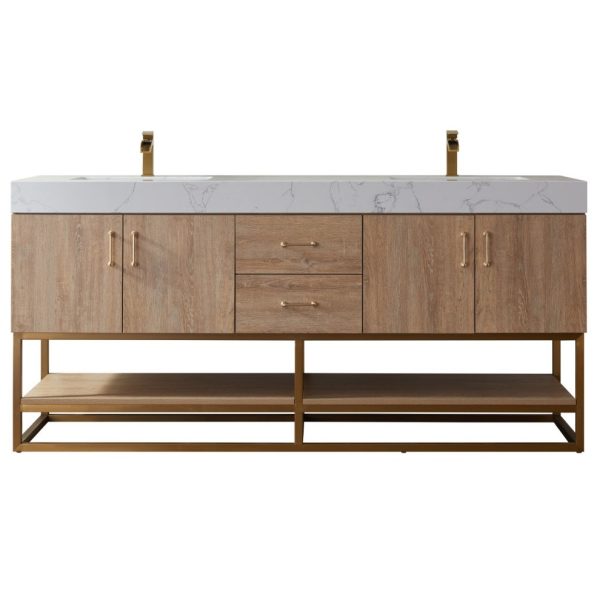 North American Oak With Double Sink Countertop 72 Inches Vanity By Meranti