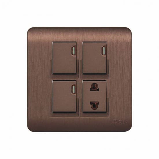 Aqua Electrical Edge Brown Series AEB31 10AMP 3 Gang Switch Plus 1 Socket