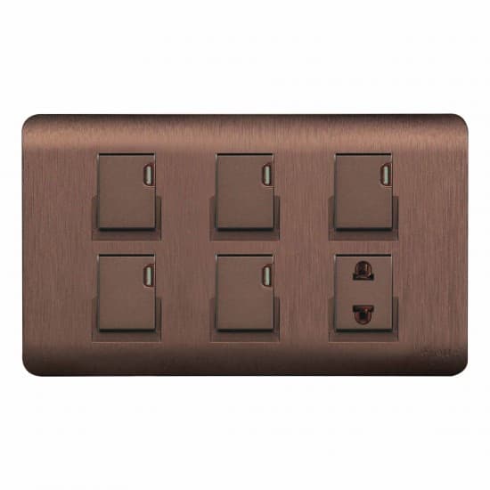 Aqua Electrical Edge Brown Series AEB51 10AMP 5 Gang Switch Plus 1 Socket