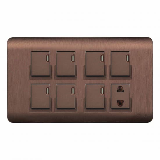 Aqua Electrical Edge Brown Series AEB71 10AMP 7 Gang Switch Plus 1 Socket