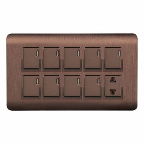 Aqua Electrical Edge Brown Series AEB91 10AMP 9 Gang Switch Plus 1 Socket