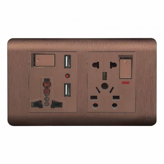 Aqua Electrical Edge Brown Series AEBUU 10AMP Double Multi Plus 2 USB