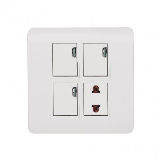 Aqua Electrical Edge White Series AEW31 10AMP 3 Gang Switch Plus 1 Socket