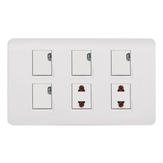 Aqua Electrical Edge White Series AEW42 10AMP 4 Gang Switch Plus 2 Socket