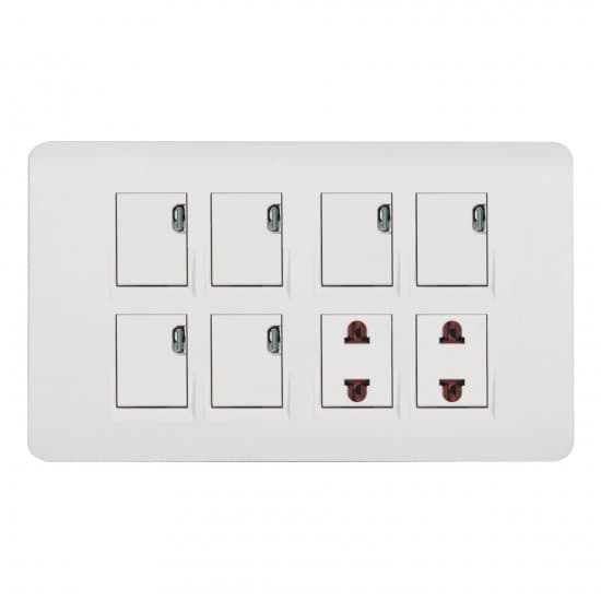 Aqua Electrical Edge White Series AEW62 10AMP 6 Gang Switch Plus 2 Socket Ace Material Aqua Electrical Edge White Series AEW62 10AMP 6 Gang Switch Plus 2 Socket - Image 1