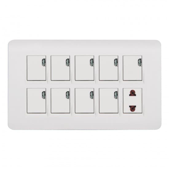 Aqua Electrical Edge White Series AEW91 10AMP 9 Gang Switch Plus 1 Socket Ace Material Aqua Electrical Edge White Series AEW91 10AMP 9 Gang Switch Plus 1 Socket - Image 1