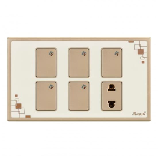Aqua Electrical Glow Series AGLW51 10AMP 5 Gang Switch plus 1 Socket