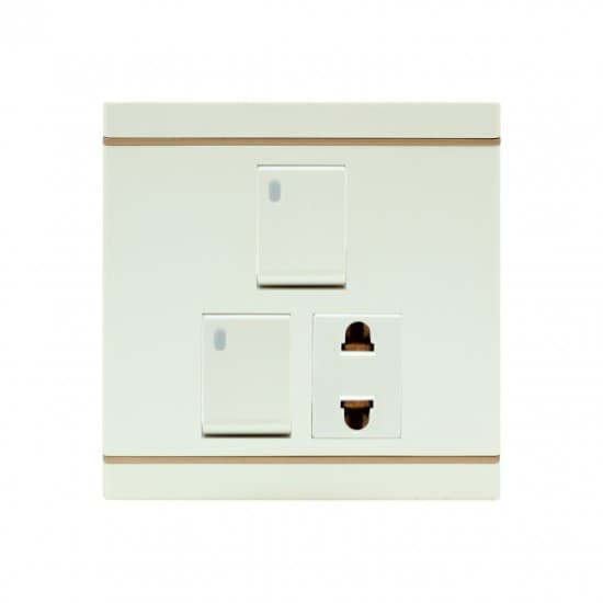 Aqua Electrical Silk Series ASK21 10AMP 2 gang Switch plus 1 Socket
