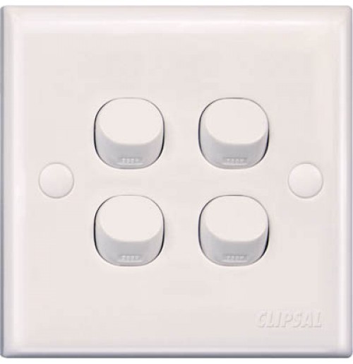 Clipsal E Series E34/1/2A 10AX 250V 4 Gang 1 Way Switch