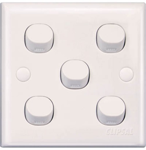 Clipsal E Series E35/1/2A 10AX 250V 5 Gang 1 Way Switch