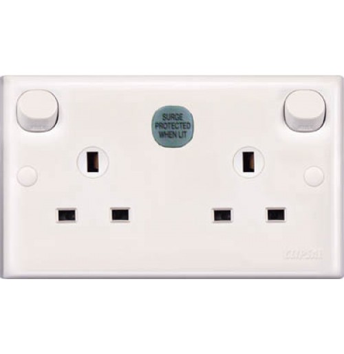Clipsal E Series E25SF 13A 3 Pin Flat Duplex Switched Socket with Surge Arrester