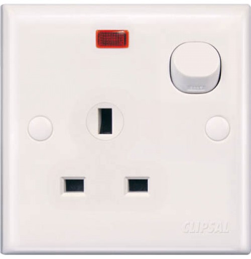 Clipsal E Series E15N 13A 3 Pin Flat Switched Socket with Neon