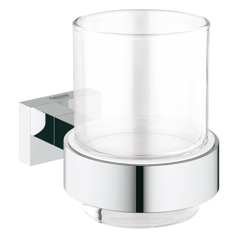 Grohe Essential Cube Bath Accessories Tooth Brush Crystal Glass with Holder Ace Material Grohe Essential Cube Bath Accessories Tooth Brush Crystal Glass with Holder 40755001 - Image 1