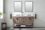 Farmhouse Brown Spruce With Double Sink Countertop 60 Inches Vanity By Meranti - Image 2