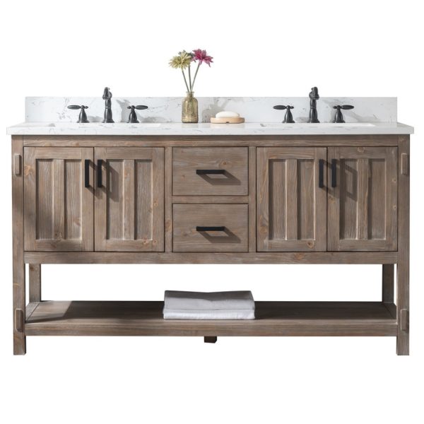 Farmhouse Brown Spruce With Double Sink Countertop 60 Inches Vanity By Meranti