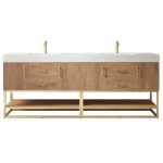 North American Oak With Double Sink Countertop 84 Inches Vanity By Meranti
