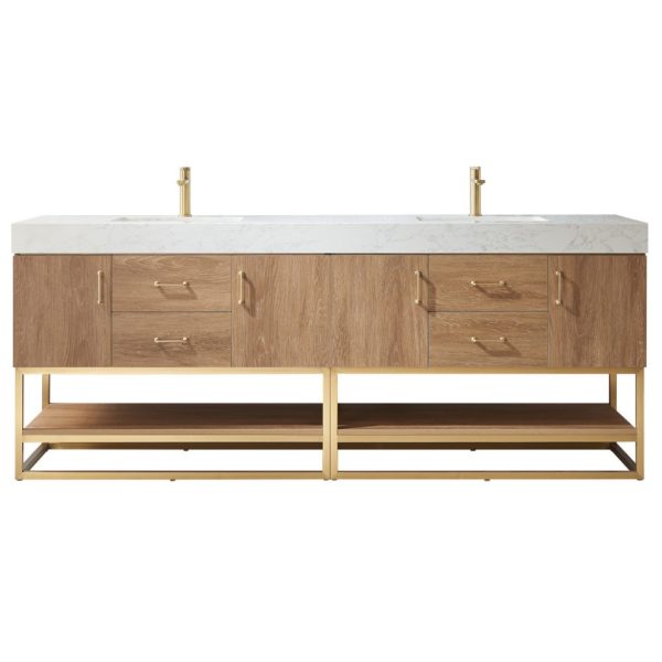 North American Oak With Double Sink Countertop 84 Inches Vanity By Meranti
