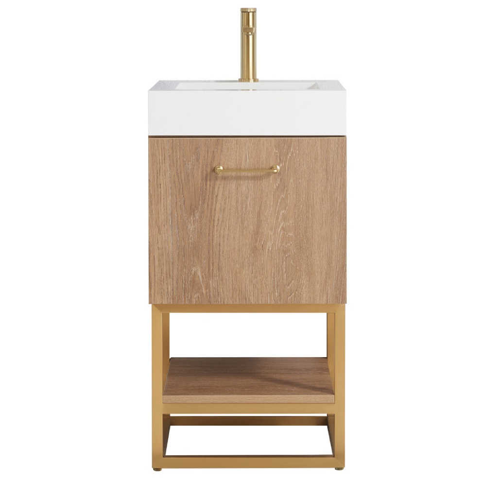 North American Oak wood Vanity Ace Material (1) North American Oak With Single Sink Countertop 18 Inches Vanity By Meranti - Image 1