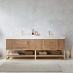 North American Oak With Double Sink Countertop 84 Inches Vanity By Meranti - Image 2