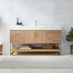 North American Oak With Single Sink Countertop 60 Inches Vanity By Meranti - Image 2