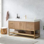 North American Oak With Single Sink Countertop 60 Inches Vanity By Meranti - Image 3