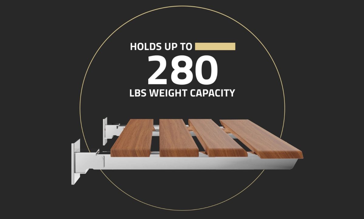 Mica Folding Wallhung Shower Seat Teak Wood MCW001 - Image 5