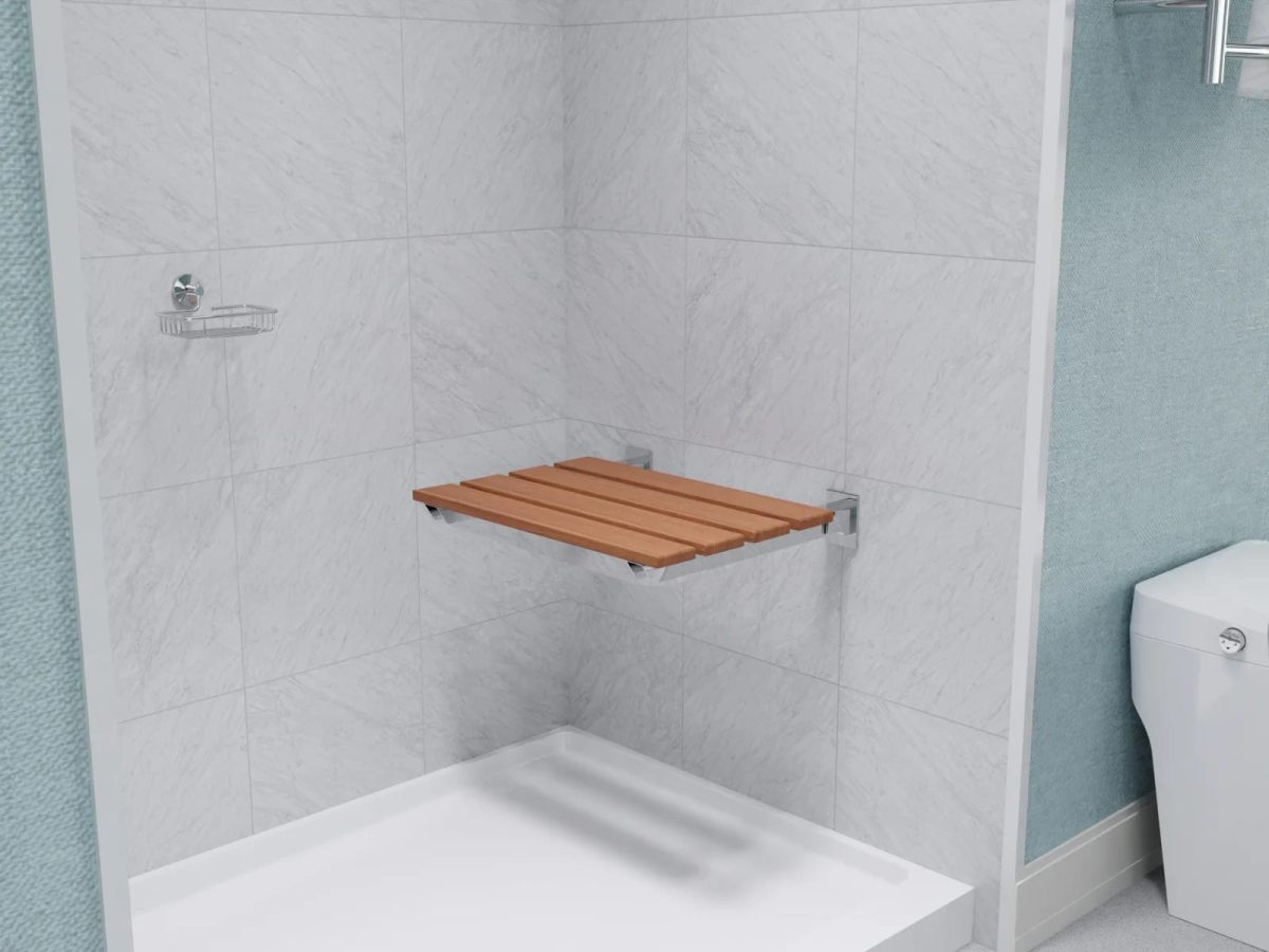 Mica Folding Wallhung Shower Seat Teak Wood MCW001 - Image 2