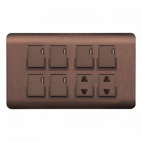 Aqua Electrical Edge Brown Series AEB62 10AMP 6 Gang Switch Plus 2 Socket