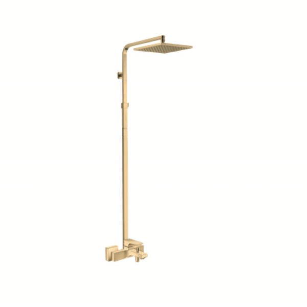 Zilver Cliff Brush Gold Bath Mixer With Open Shower Rod & Rain Shower ZCLF500BG